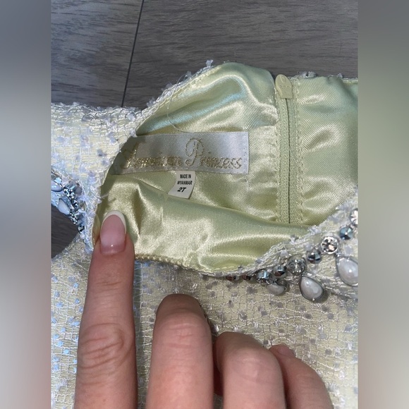 American princess green and white bedazzled ruffled kids mini dress - Picture 2 of 3